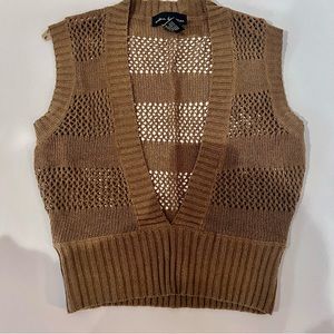 Urban behavior women’s Knitted Hollow Out Vest , Small, Brown, V-neckline, cute